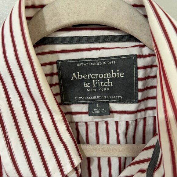 Abercrombie & Fitch Red White Striped Casual Button Down Shirt Men’s Size Large - Picture 2 of 6